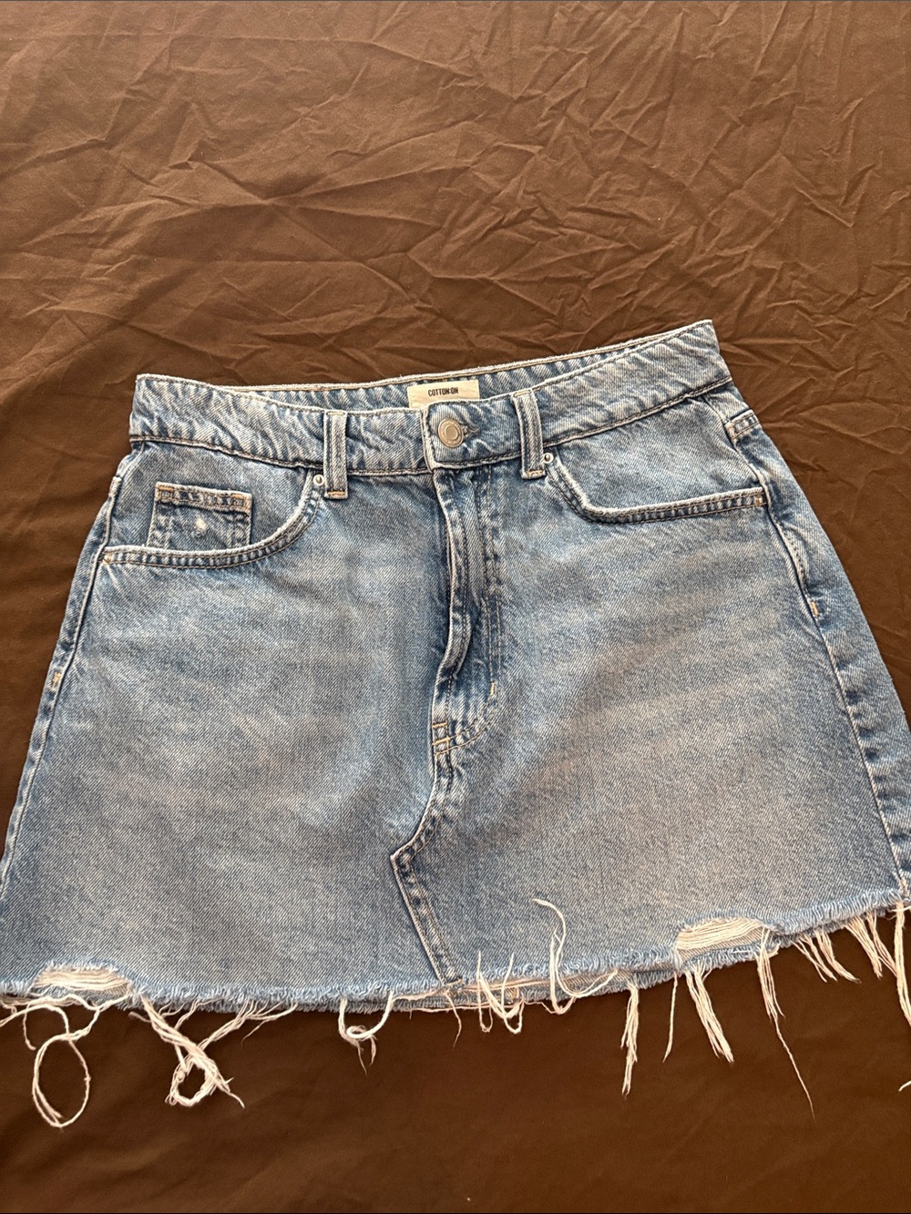 Cotton On Light Wash Denim Frayed Mini Skirt